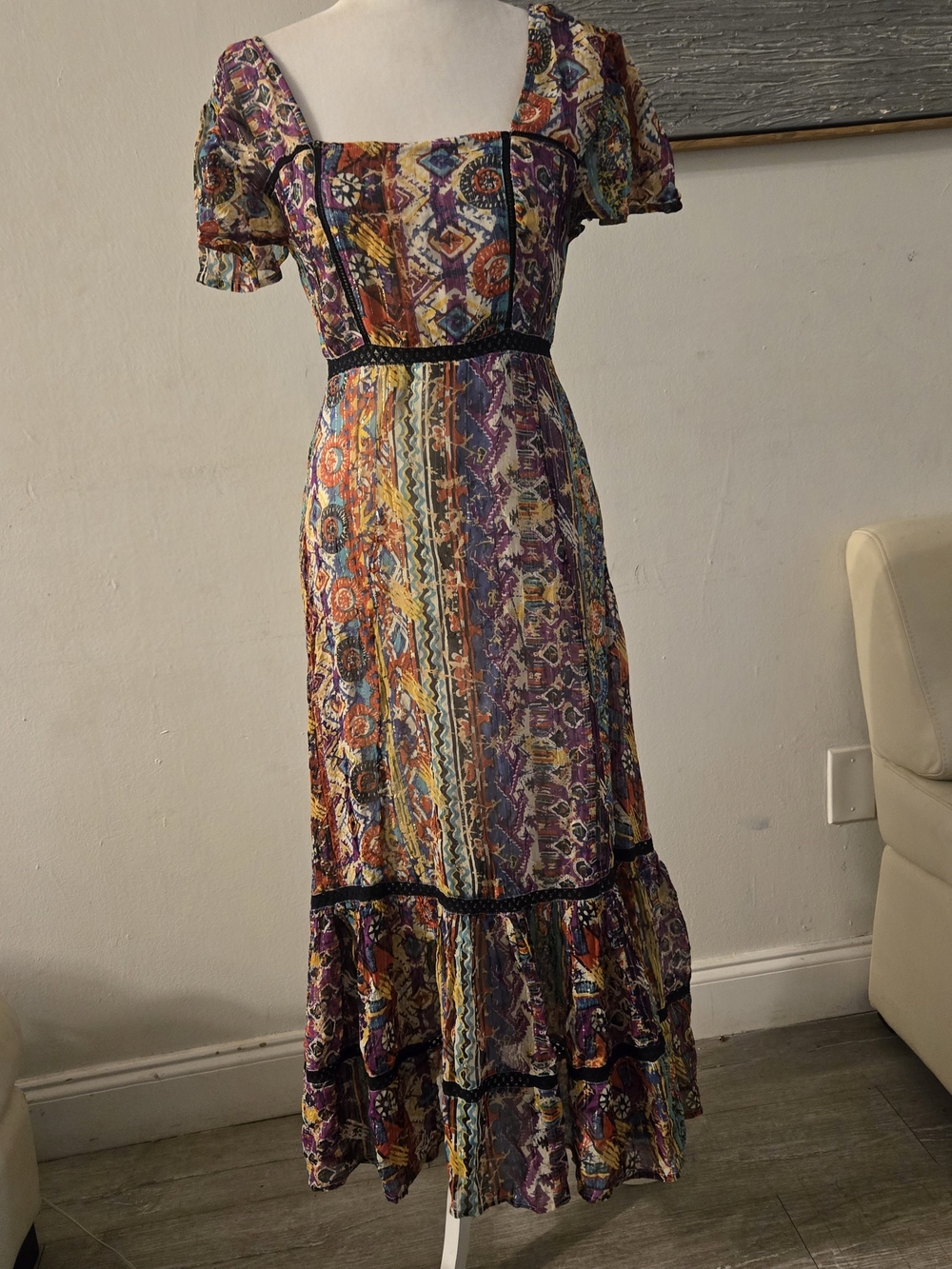 RAGA Multicolor Boho Maxi Dress with Purple & Gold Accents